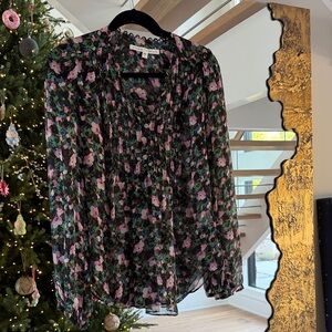 Veronica Beard Black and Pink Floral Blouse